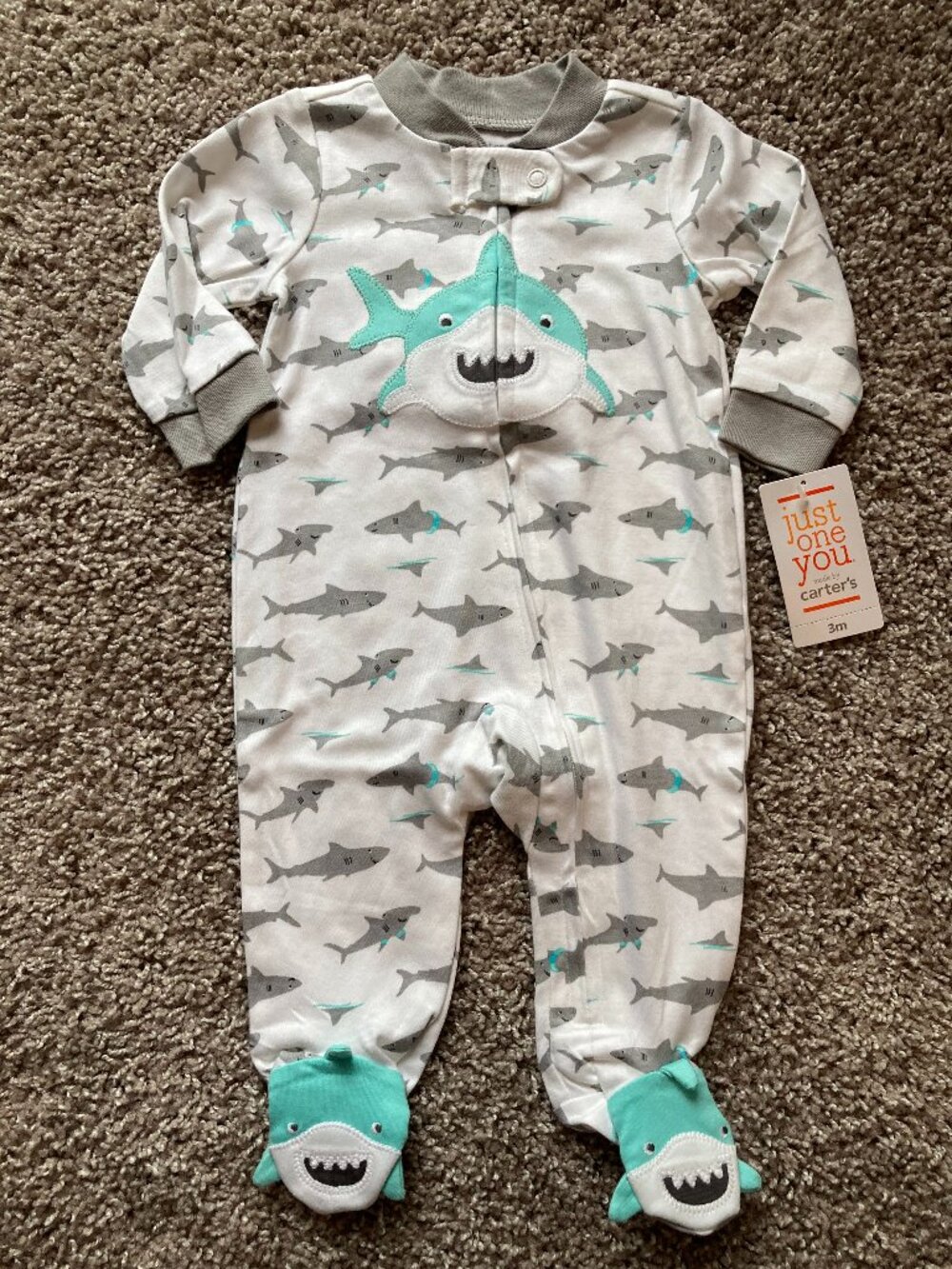 Carters Shark Footie Pjs Size 3mo